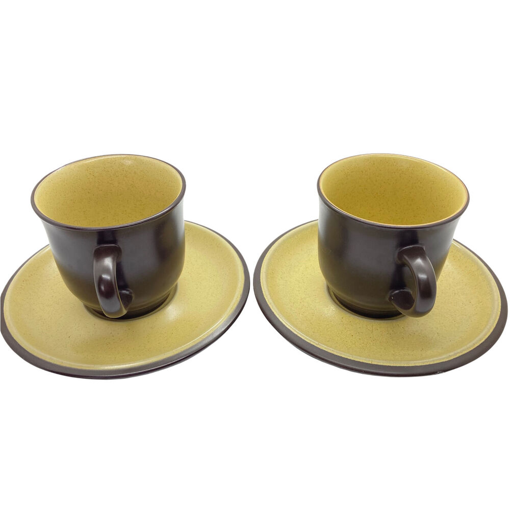 Cup And Saucer Vintage Noritake Brown Yellow Tan Flecked Stoneware Set Of Two